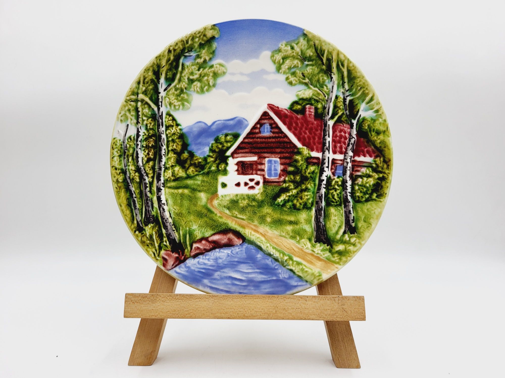 Talerz MAJOLIKA SMF Schramberg Handgemalt, Niemcy, lata 60te XX wieku