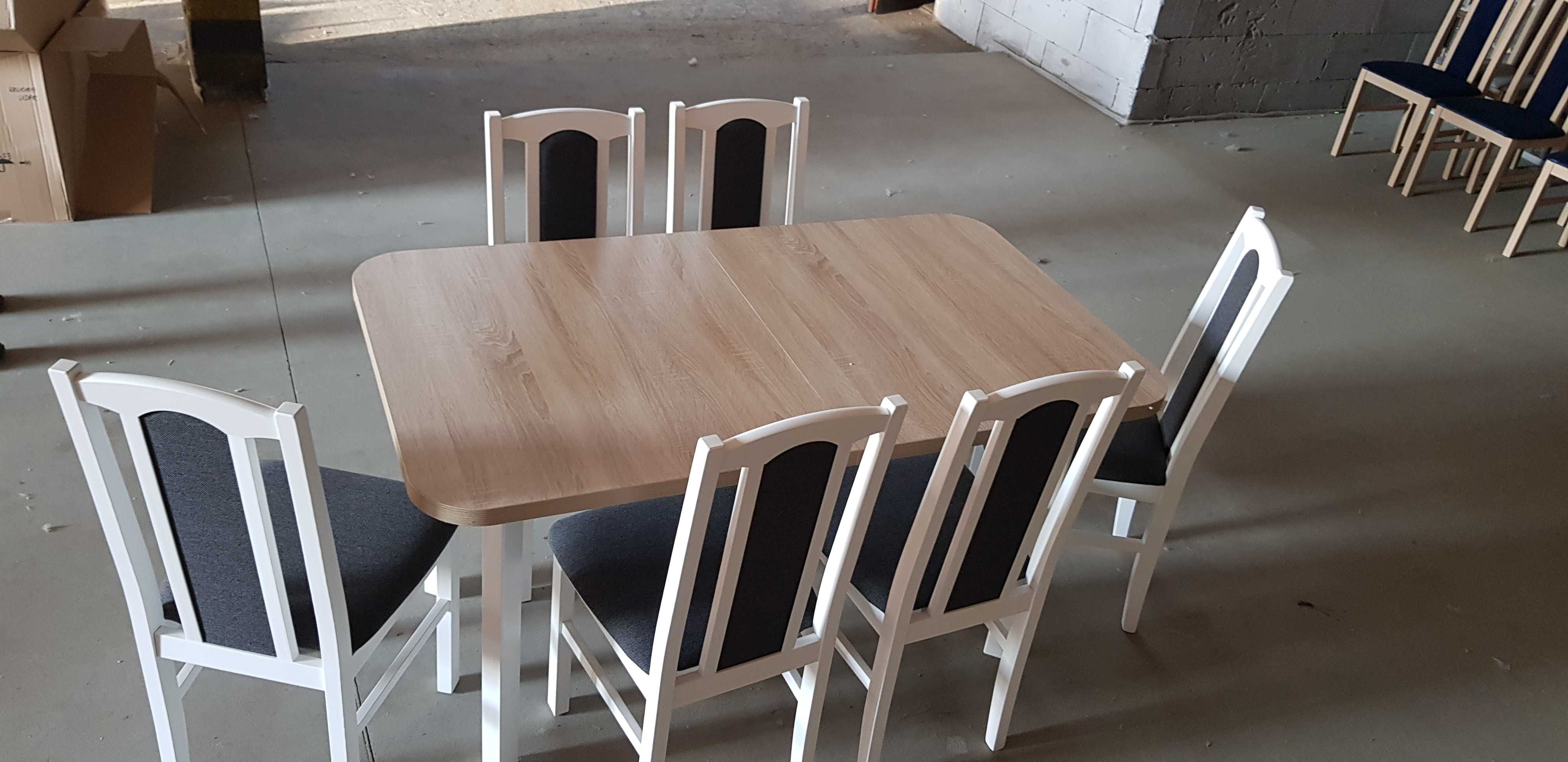 Nowe : STÓŁ + 6 KRZESEŁ, biały/blat sonoma + grafit , dostawa cała PL