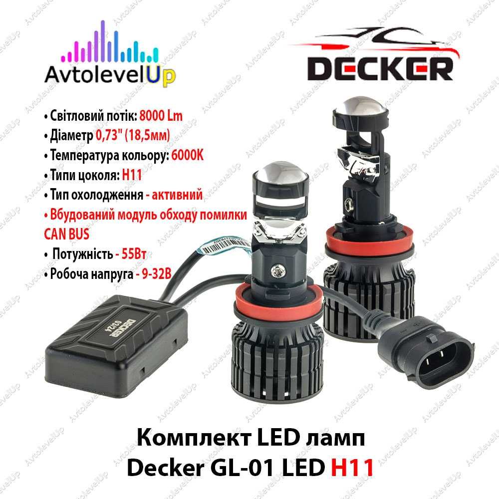 Комплект LED ламп c линзой  GL-01 H4, H7, H11, HB3, HB4 CAN BUS 12 мес