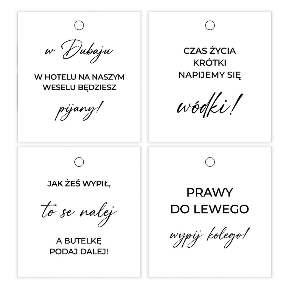 Zawieszki na butelkę z tekstami piosenek wesele ślub do druku PDF
