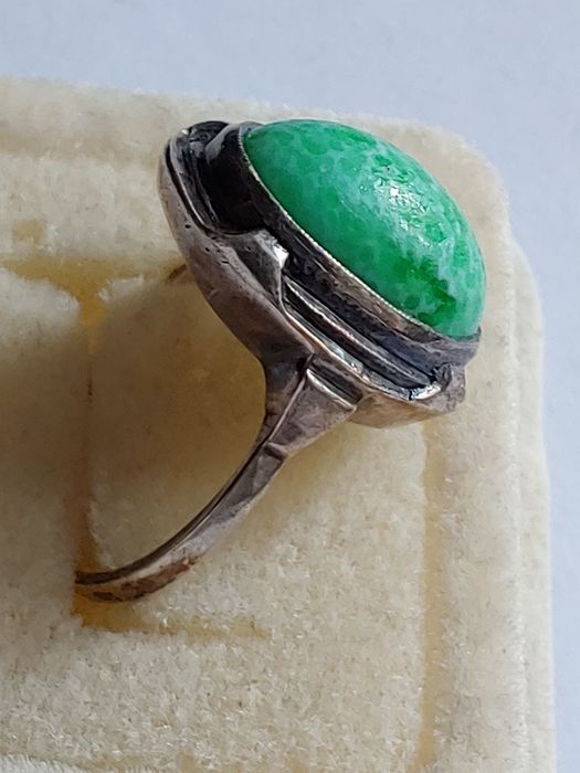 Antyk Stary srebrny pierścionek naturalny kamień srebro 835