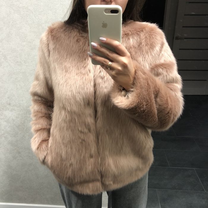 Шуба H&M шубка пудровая, искусственный мех, полушубок женский