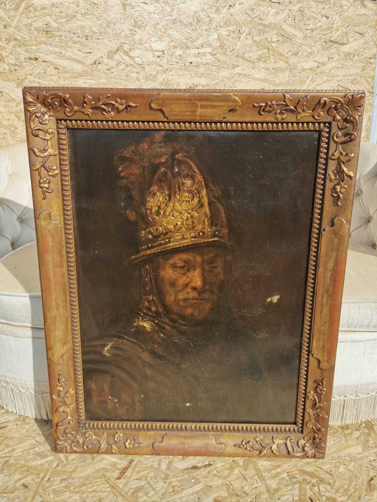 Obraz Portret Rembrandt Rycerz płótno złoty hełm antyk ZŁOTA RAMA