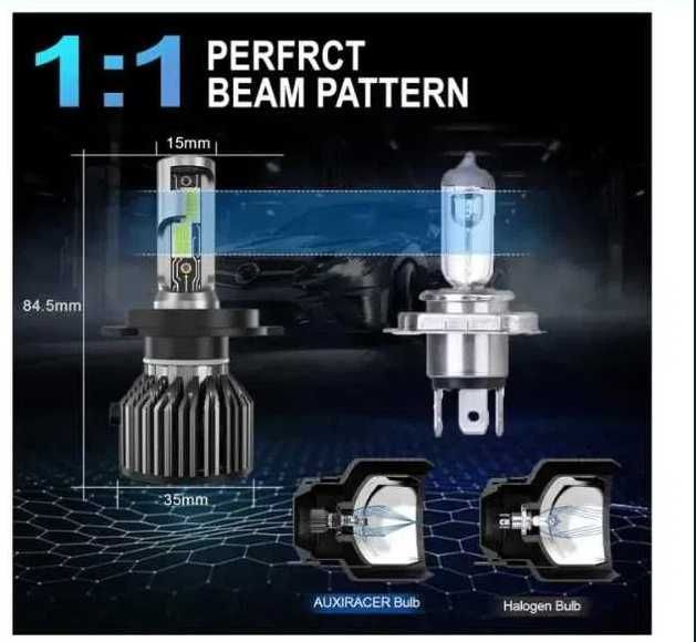 H4 LED 12000LM, 2x żarówka samochodowa LED 6500K, 12V, 50W