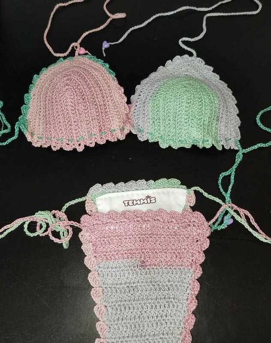 Conjunto de Biquíni em Crochê – Tons Pastéis