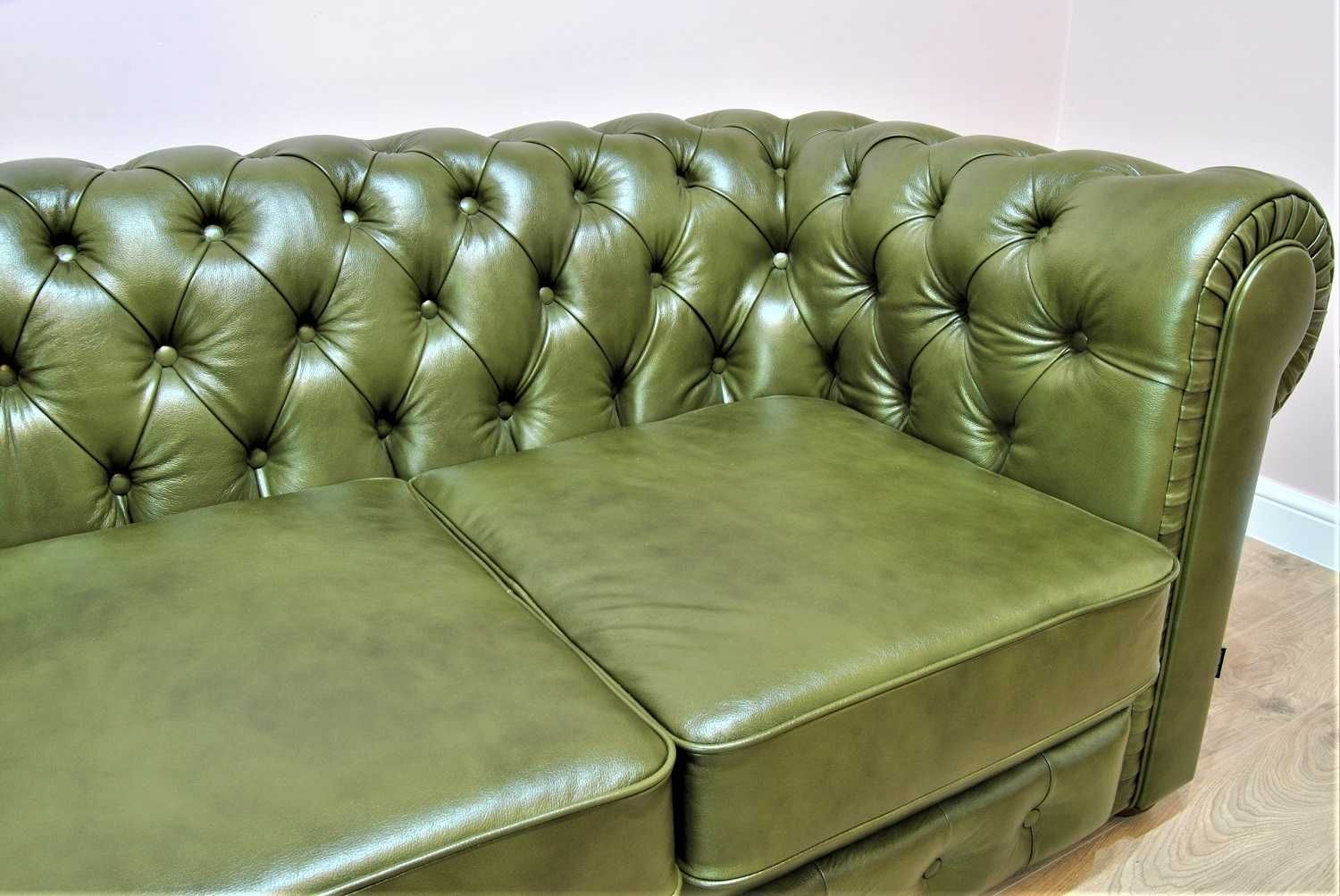 Sofa pikowana chesterfield 3 os. skóra naturalna