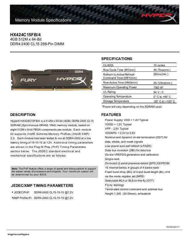 Оперативна пам'ять Kingston HyperX FURY 8 GB (2x4GB) DDR4 2400 MHz