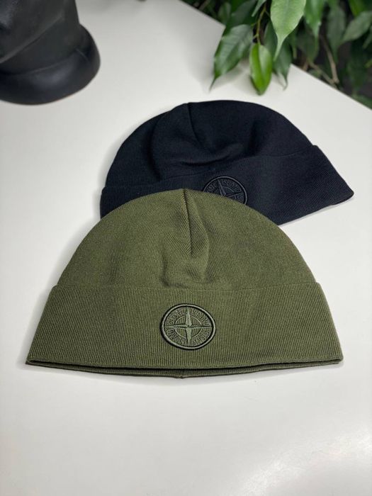 Мужская шапка STONE ISLAND зимняя НА ФЛИСЕ хаки/зеленая 52-62 см Стоун