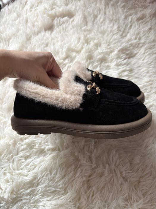 Жіночі чорні зимові лофери,жіноче зимове взуття 37,38,39