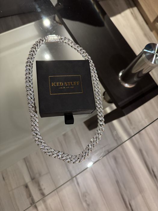 Łancuch premium diamond cuban link 12mm białe złoto