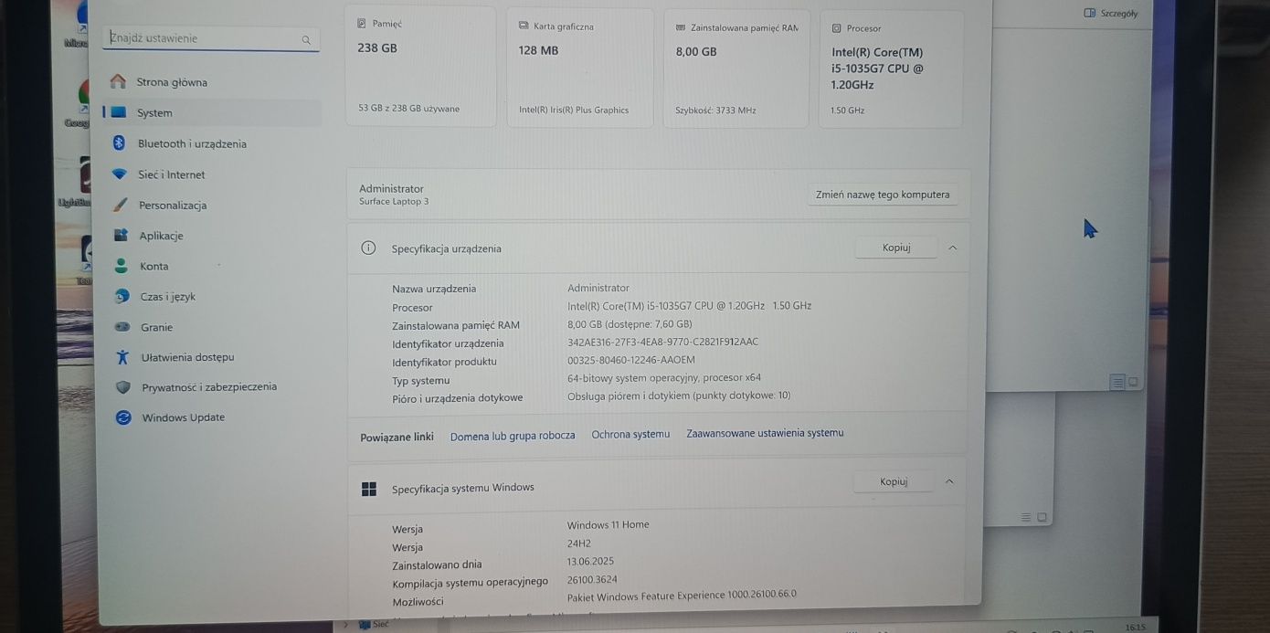 Microsoft Surface laptop 3 | i5 10gen 8x3,7 | 256 SSD | DOTYK | SKÓRA