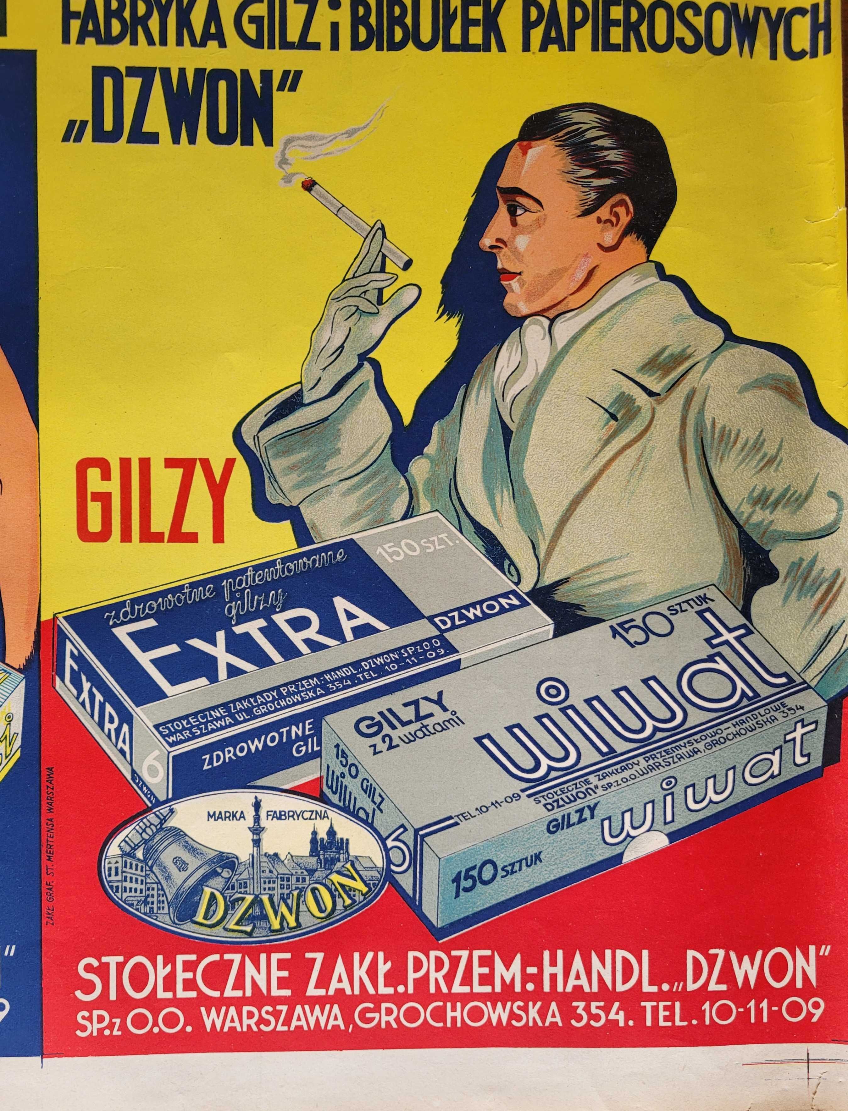 Stary przedwojenny plakat Fabryka Gilz i Bibułek Warszawa