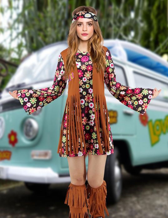 Kostium Hipisowski Damski Przebranie Lata 60 70 Strój Halloween Roz XL