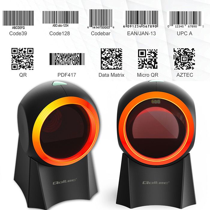 Stacjonarny czytnik kodów kreskowych 1D/2D przewodowy USB Qoltec 50857