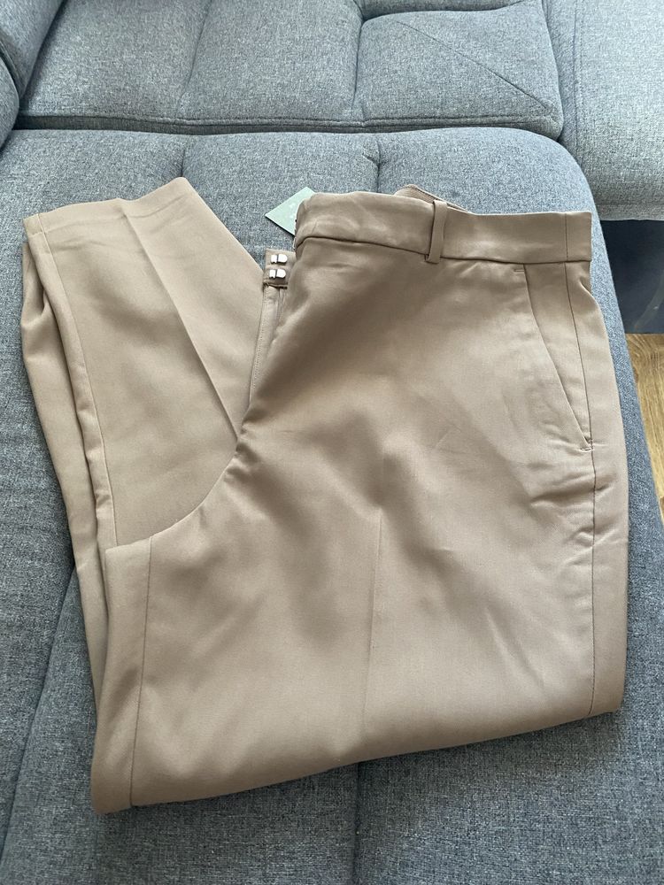 Nowe spodnie H&M, r46, komunia, chrzciny, eleganckie na kant, bezowe