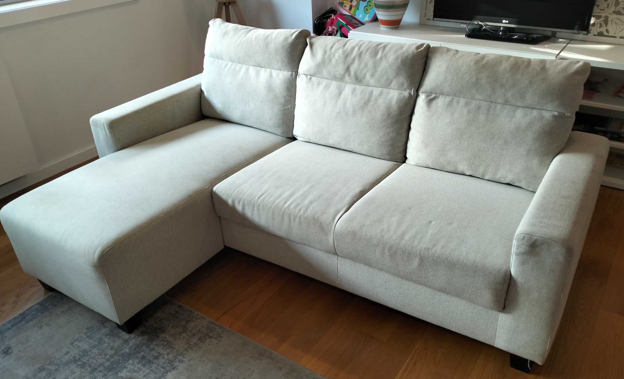 Sofá 3 lugares c/chaise longue bege