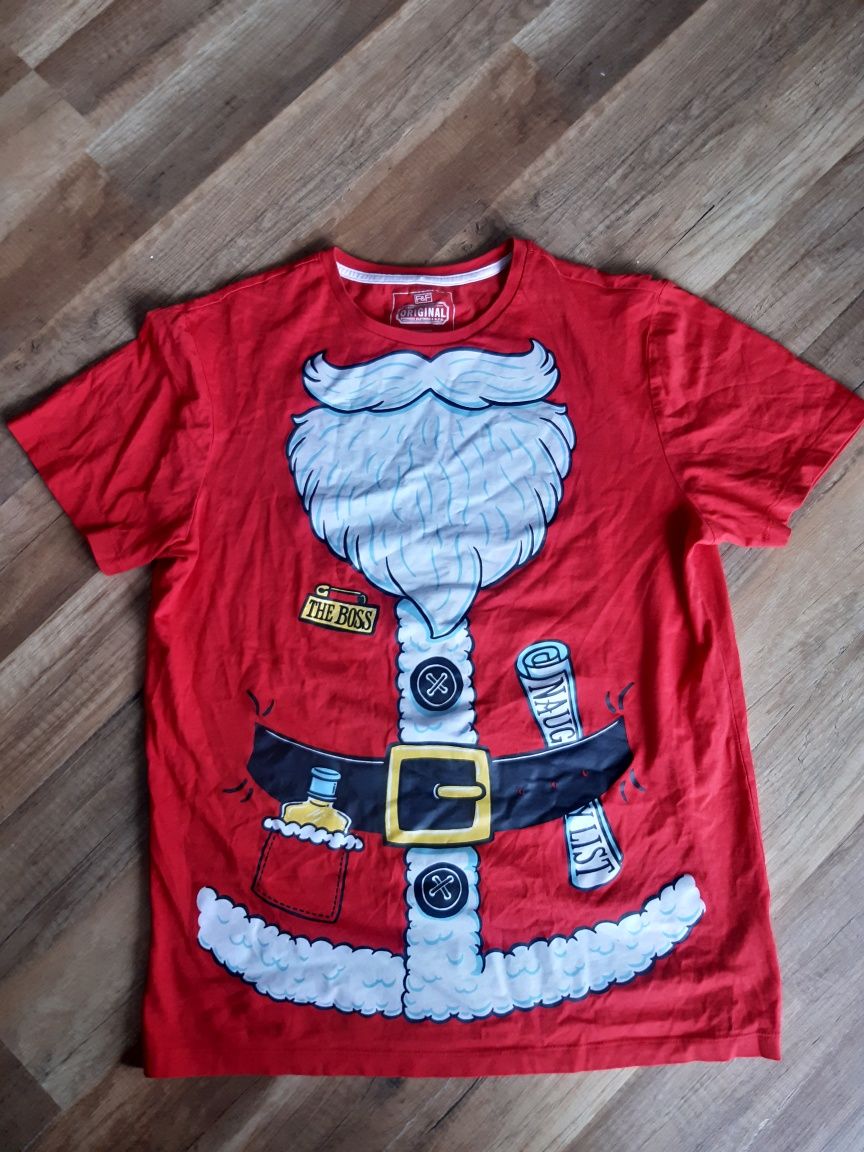 T shirt świąteczny M Mikołaj święta koszulka czerwona christmas męska