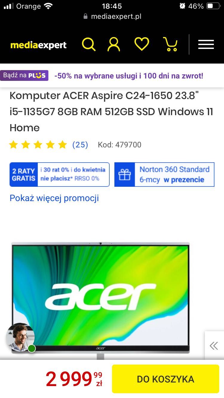 Komputer ACER Aspire 23.8" i5-1135G7 8GB RAM 512GB SSD