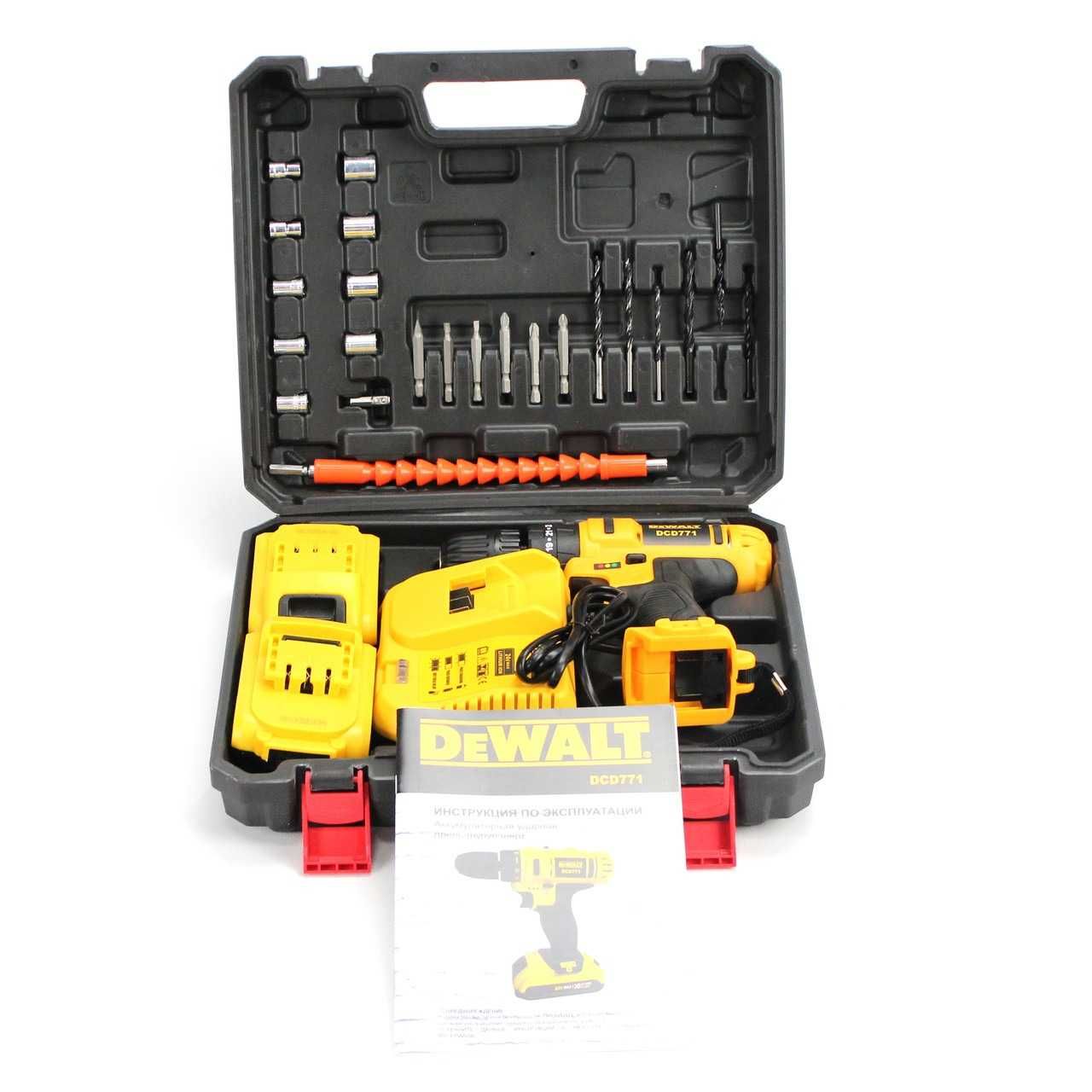 Шуруповерт DeWALT DCD771 (24V, 6AH) з інструментами. Ударний девольт