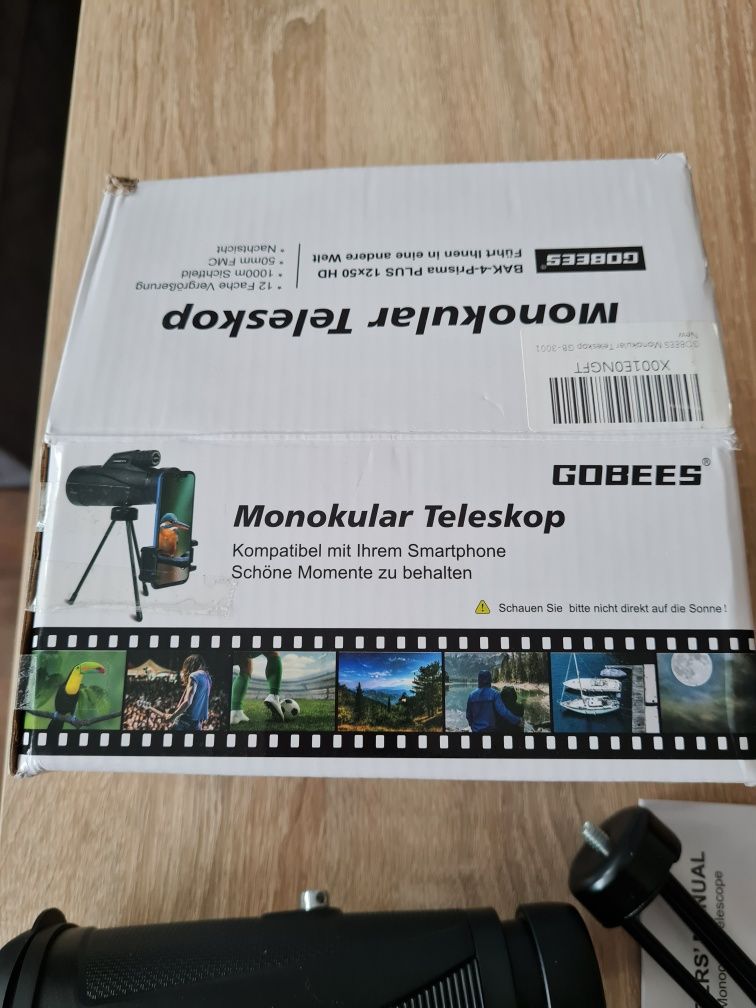 TeleskopMonokular GOBEES 12x50 z uchwytem na smartfona i z statywem s