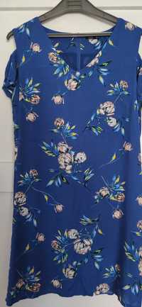 Sukienka - niebieska (kwiaty) na ramiączkach
