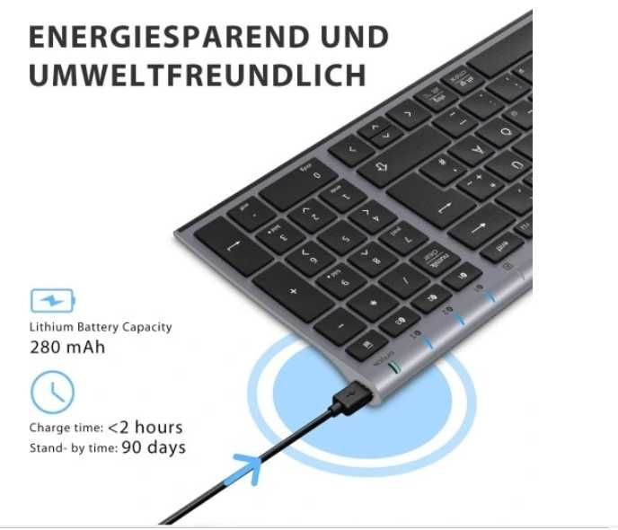 Klawiatura bezprzewodowa IC-BK10 srebrno - czarna QWERTZ Bluetooth