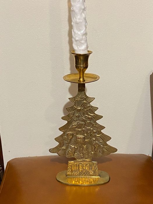 Mosiężny świecznik choinka złoty kolor