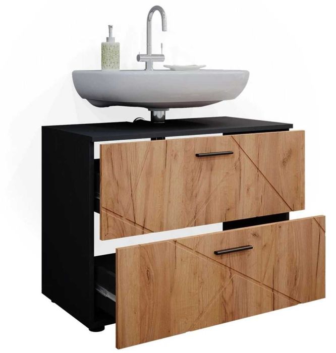 Szafka pod umywalkę z dwiema szufladami  Złoty dąb /antracyt 80  cm