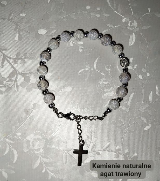 Naszyjnik męski z kamieni naturalnych onyks i hematyt rękodzieło
