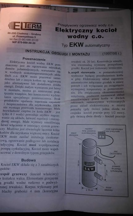 elektryczny kocioł wodny do "CO" ELTERM