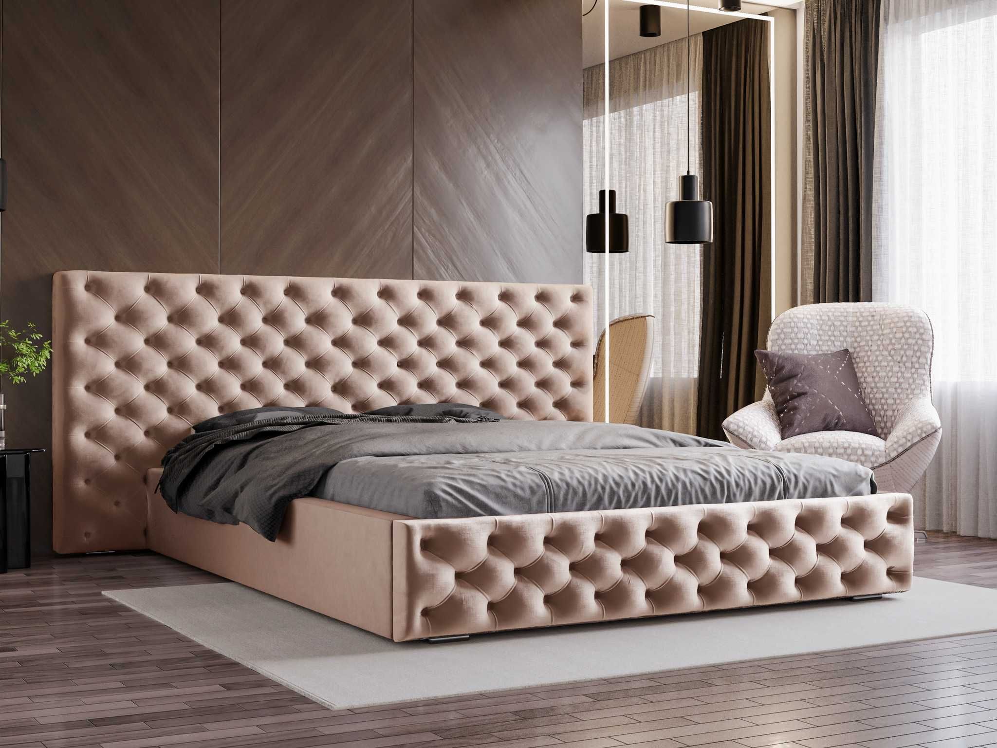 Duże łóżko tapicerowane pikowane 160x200 Bella