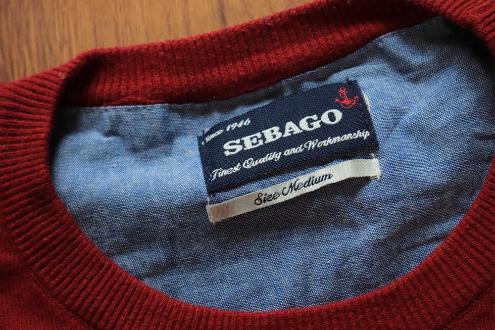 Sweter Sebago r. M czerwony męski okrągły dekolt bawełna kaszmir