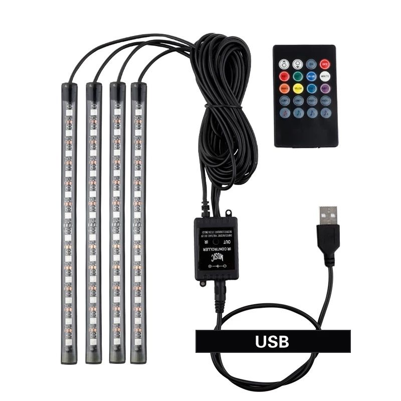 Barras luz led RGB para interior carro