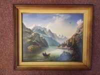 Obraz Krajobraz górski, Reprodukcja łódka na wodzie 36 x 30 cm