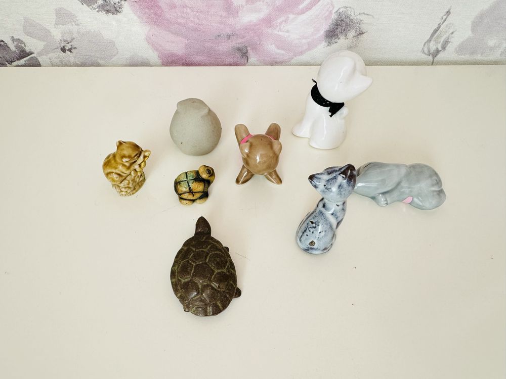 Porcelanowe figurki zwierząt kot,żółw,miś,sowa,słonik,małe figurki