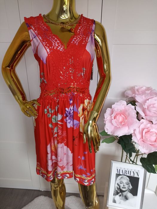 Nowa sukienka w kwiaty z koronką Bonprix R.40/42