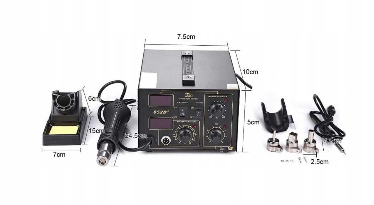 Stacja Lutownicza 2w1 Rozlutowania Gorące Powietrze Uten 852D+ 740W