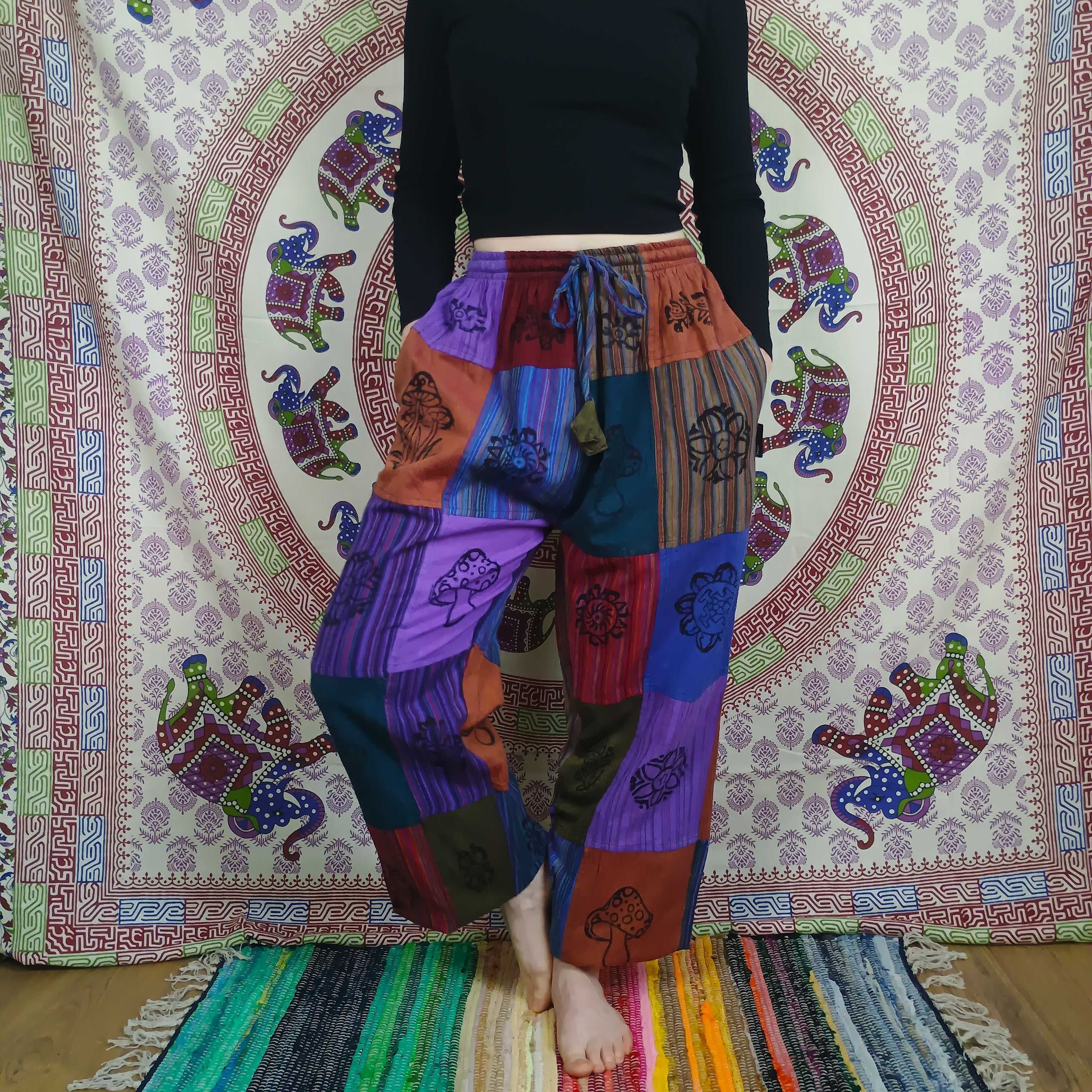Spodnie - Patchwork - Nomad Sari - Fioletowe Tony - Nepal - S/M