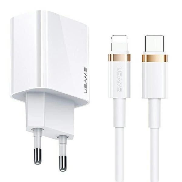 USAMS Ładowarka sieciowa 1xUSB-C T34 20W 5V-3A PD3.0 + kabel U63 USB-