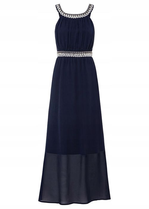 B.P.C długa sukienka szyfonowa granatowa z aplikacją 40.