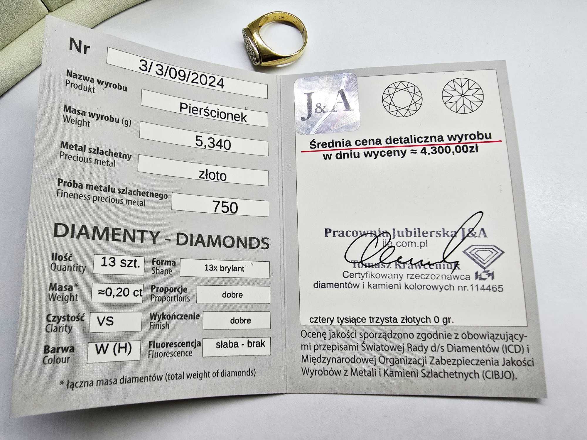 Złoty pokaźny pierścionek sygnet damski DIAMENTY|Plus Lombard