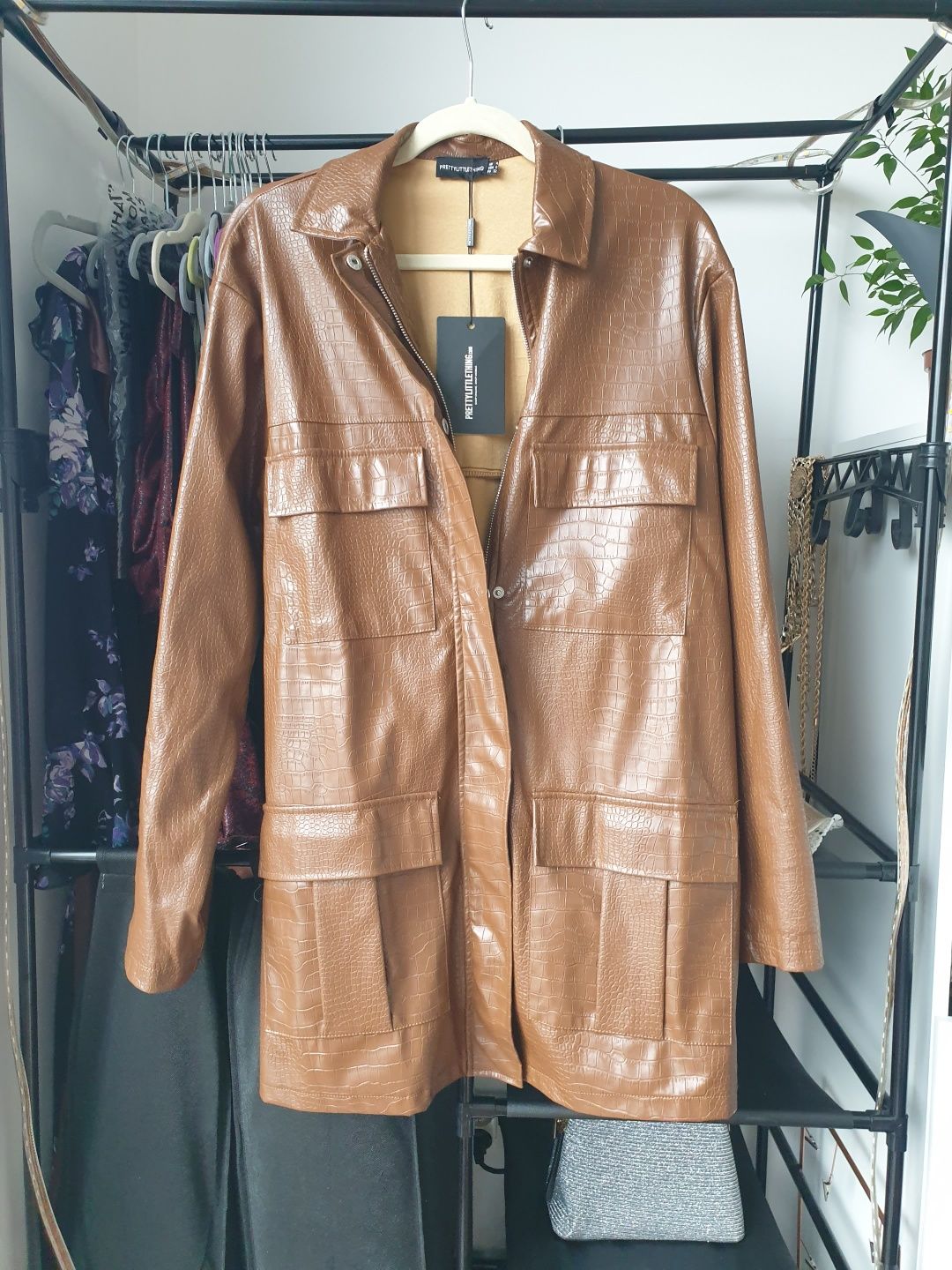 Kurtka płaszcz Eco skóra  PrettyLittleThing xxs 32 34 XS s 36 oversize