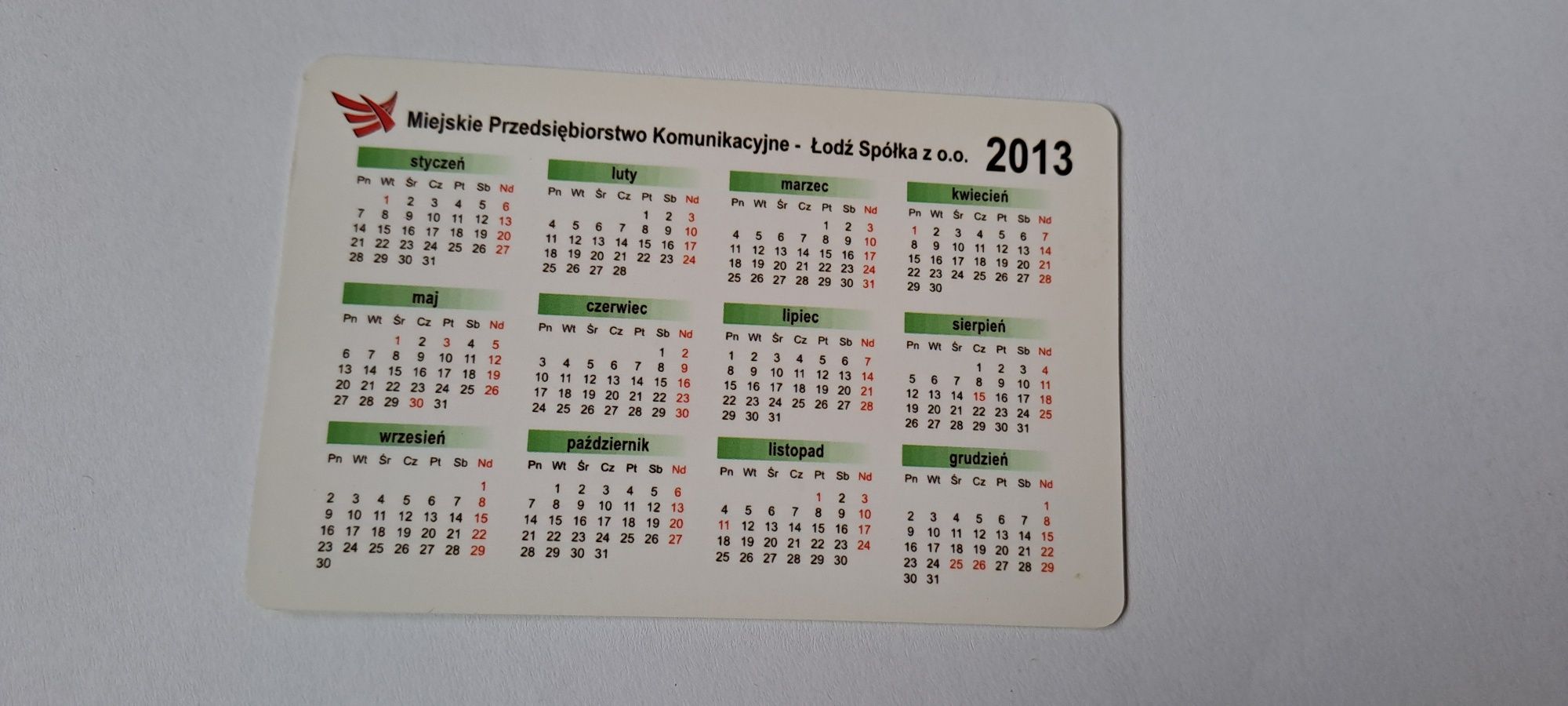 Kalendarz listkowy MPK Łódź 2013 - kalendarzyk