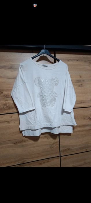 Bluzeczka z rękawem 3/4.nadruk z misiem