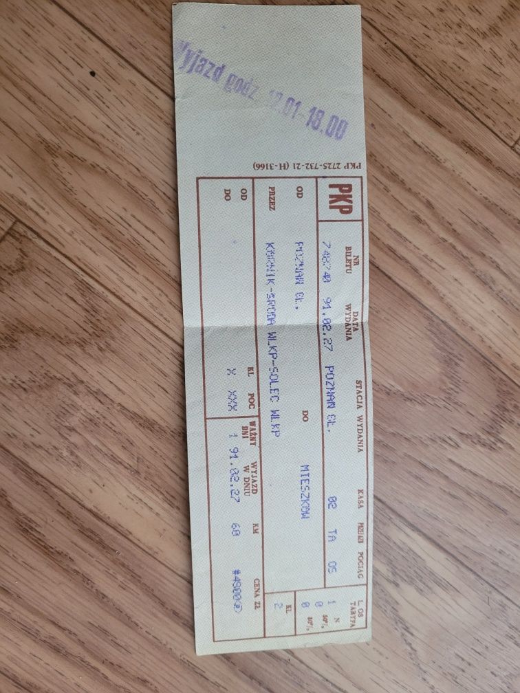 Bilet pkp 1991 rok.