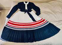 Elegancka sukienka jedwabna Tommy Hilfiger granatowa rozkloszowana 44