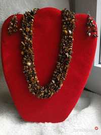 Biżuteria;naszyjnik/kolia, kolczyki z naturalnych kamieni TYGRYSIE OKO