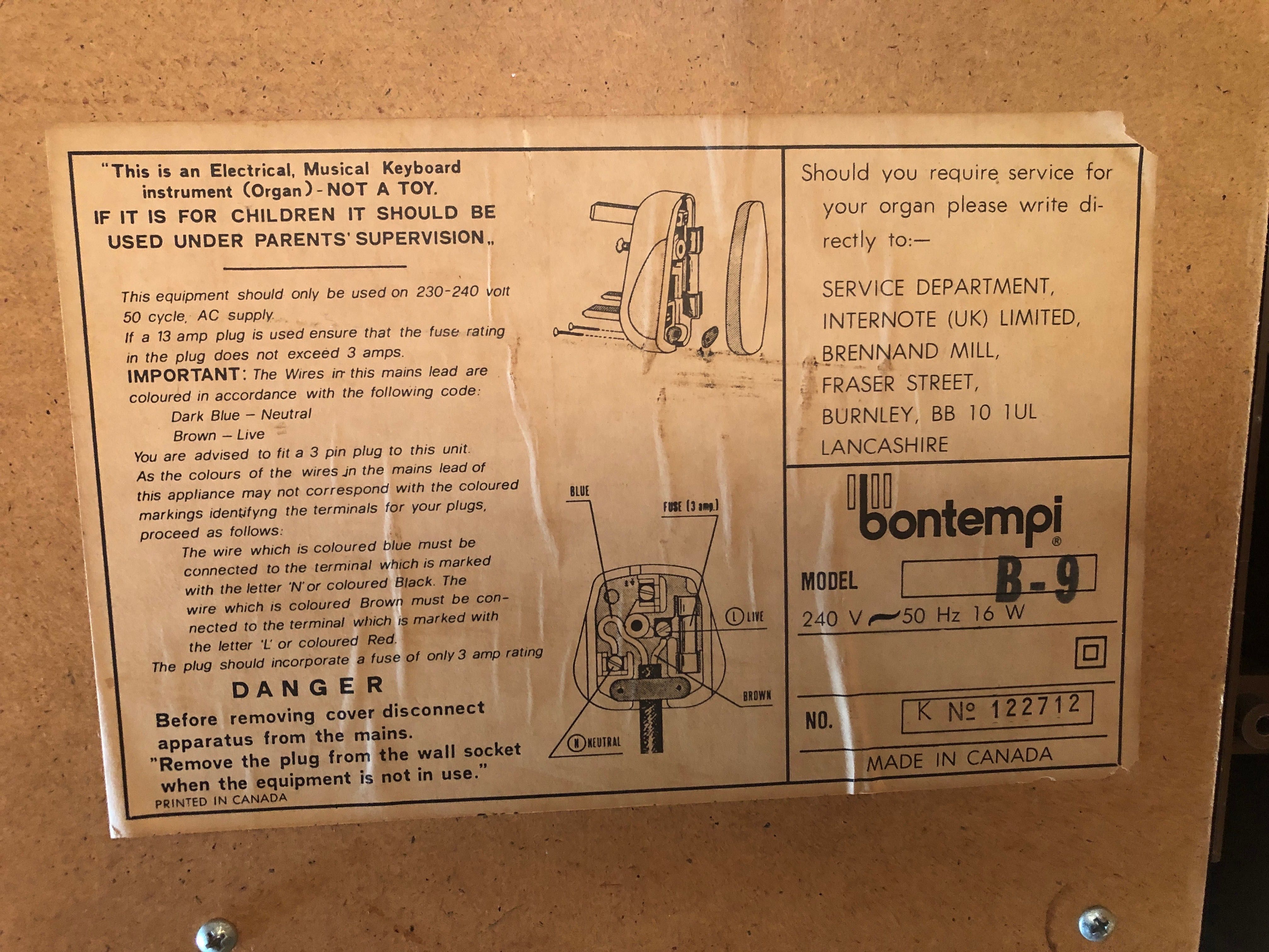 (Vintage) Órgão Bontempi b9