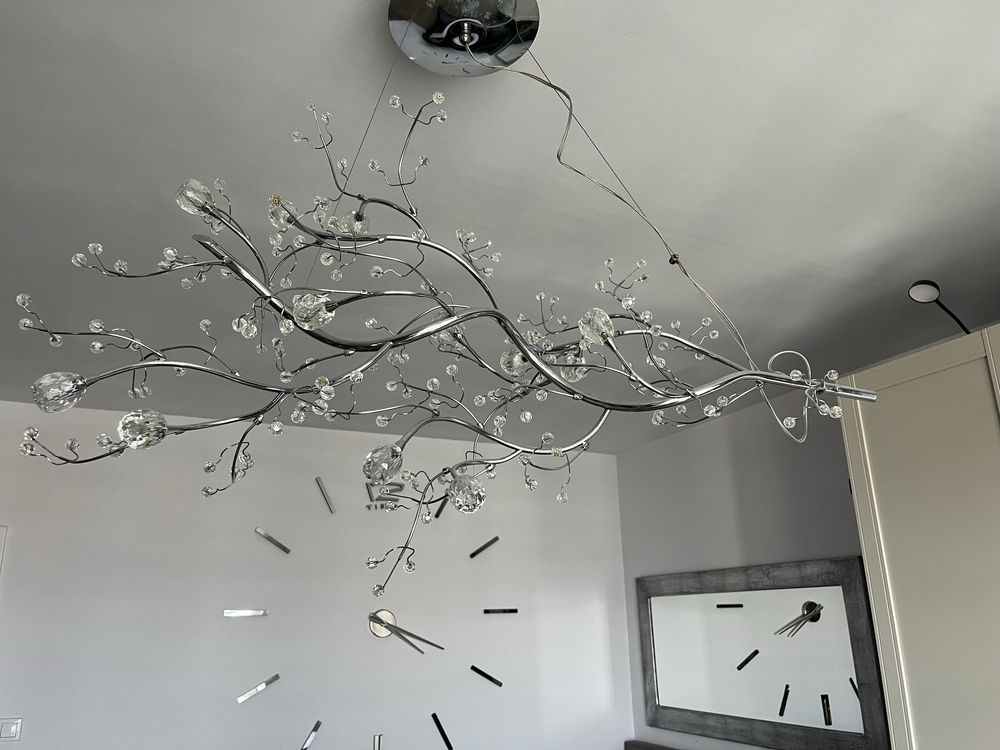 Designerski żyrandol kryształowy, elegancki, metalowy, do salonu