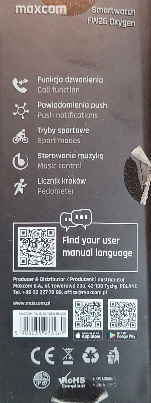 MAXCOM WATCH FW26 OXYGEN 

Stan wizualny: nieużywany 

Stan techniczny